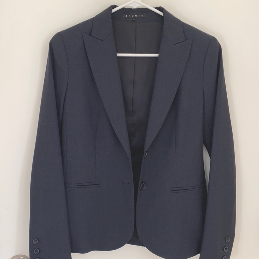 Theory Tailored Blazer Navy/Grey, Sz 2